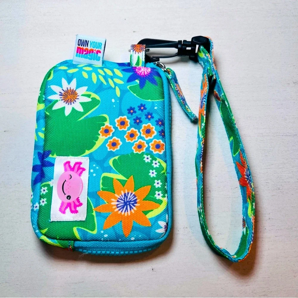 LITTLE BROWNIE BAKERS Axolotl Floral Zip Wallet Teal Wristlet Kids NWOT Gift
